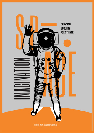 Space Lecture Astronaut Sketch in Orange Poster Design Template