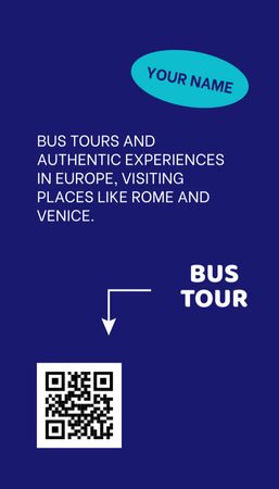 Plantilla de diseño de Anuncio de aventuras de viajes en autobús por Europa en azul Business Card US Vertical 