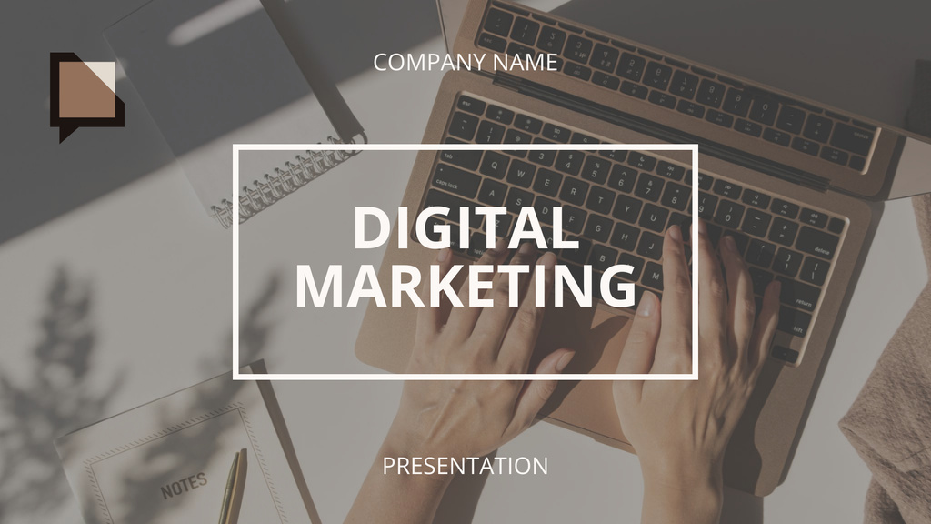 Digital Marketing Ad with Laptop on Table Presentation Wide Design Template