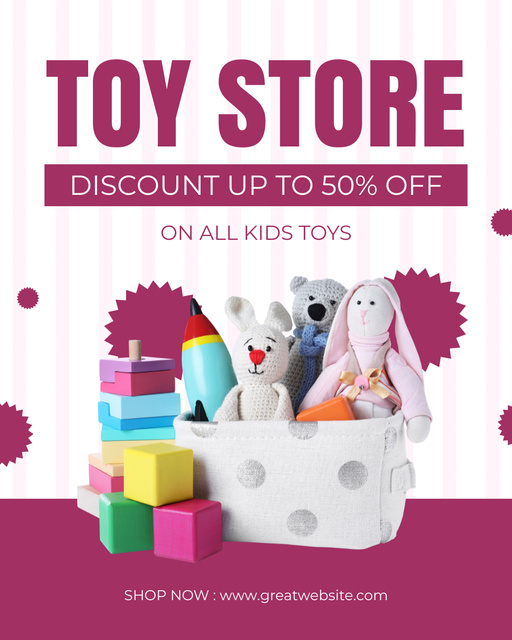 Designvorlage Discount on Cute Soft Toys für Instagram Post Vertical