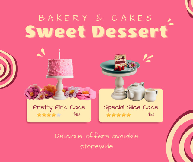 Bakery Ad with Sweet Desserts Facebook Design Template