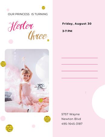 Kid Birthday Event With Princess Dress Invitation 13.9x10.7cm Design Template