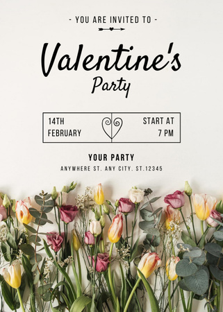 Designvorlage Valentine's Day Holiday Event Announcement with Flowers für Invitation