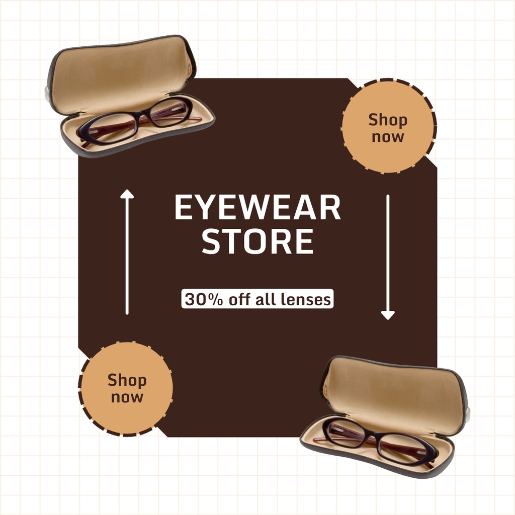 Eyewear Store Offe with Discount of Lenses Instagramデザインテンプレート