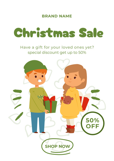 Christmas Gifts Sale Cartoon Poster Design Template