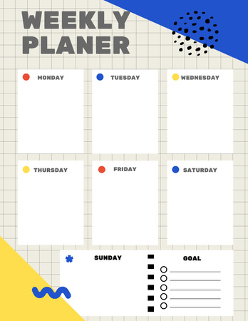 Plantilla de diseño de Planificador semanal en el patrón de Memphis Notepad 8.5x11in 