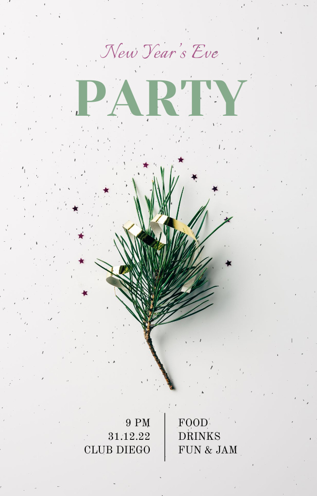 Szablon projektu Announcement of New Year Eve Celebration with Green Twig Invitation 4.6x7.2in