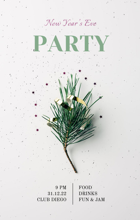 Ilmoitus uudenvuodenaaton juhlasta vihreän oksan kanssa Invitation 4.6x7.2in Design Template