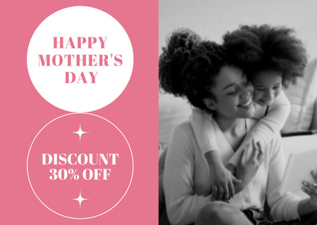 Mother's Day Discount Offer with Happy Daughter and Mom Card Design Template