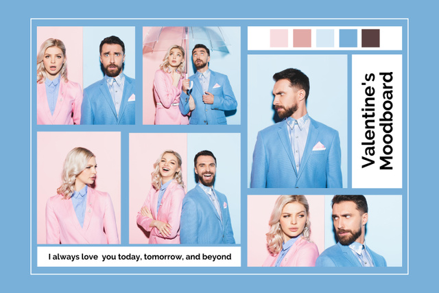 Collage with Handsome People for Valentine's Day Mood Board Tasarım Şablonu