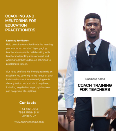 Coaching and Mentoring for Teachers with Young Man Brochure 9x8in Bi-fold Design Template