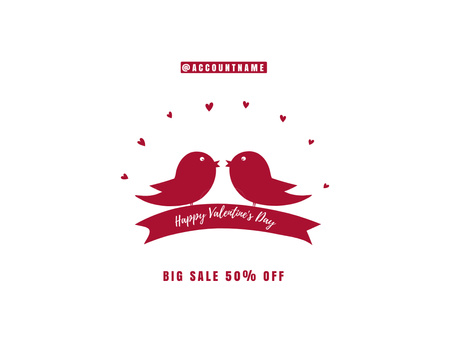 Valentine's Day Lovely Birds With Discount Thank You Card 5.5x4in Horizontal Design Template