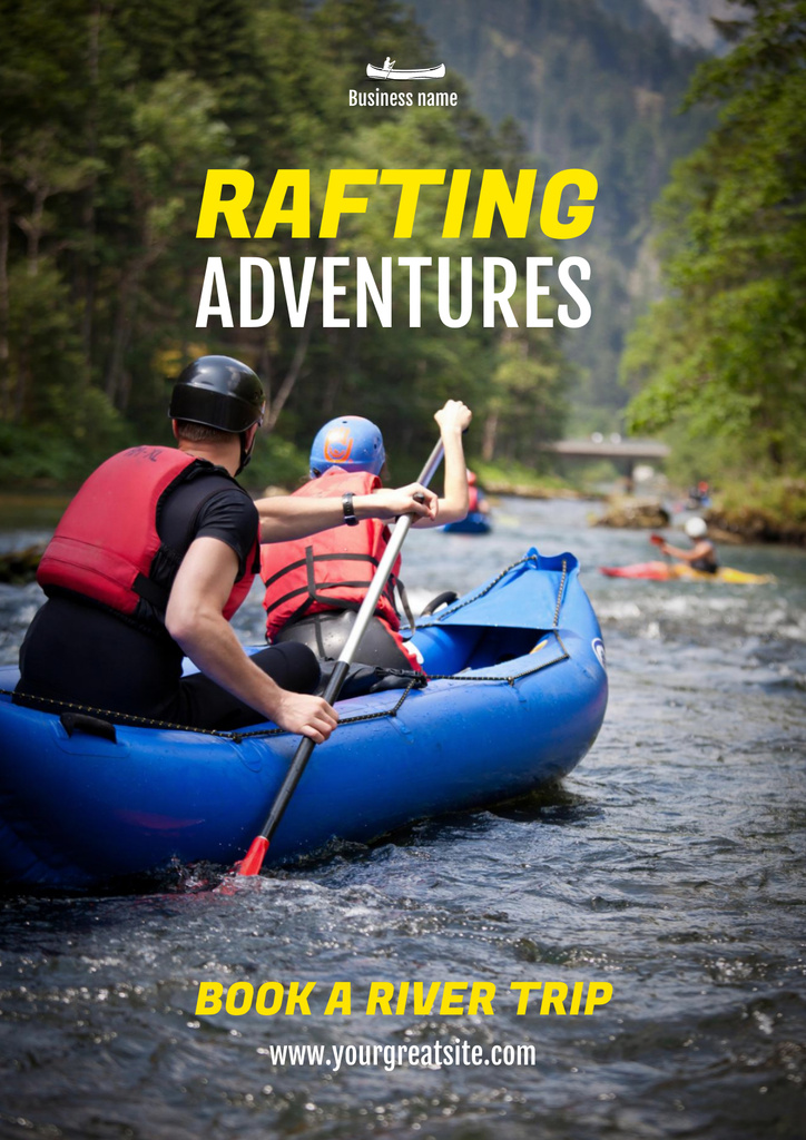 People in Rubber Boat Rafting Poster Design Template