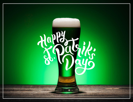 Patrick's Day With Glass Of Beer in Green Thank You Card 5.5x4in Horizontal Design Template