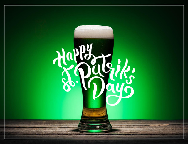 Patrick's Day With Glass Of Beer in Green Thank You Card 5.5x4in Horizontal Design Template