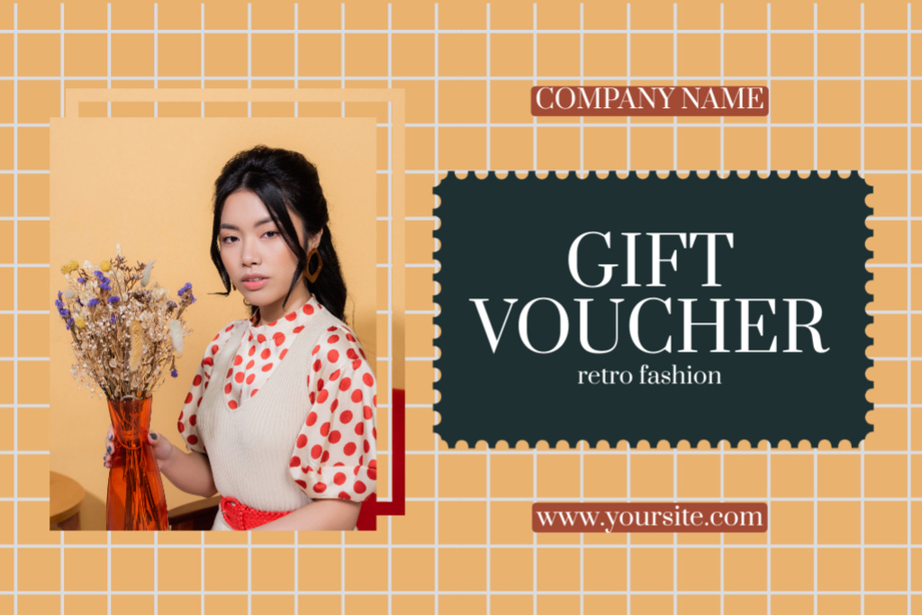 Retro Fashion Gift Voucher Offer Gift Certificate Šablona návrhu