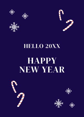New Year Holiday Greeting on Blue Postcard 5x7in Vertical Design Template
