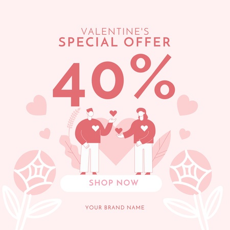 Valentine's Day Offer with Couple in Love Instagram AD Design Template