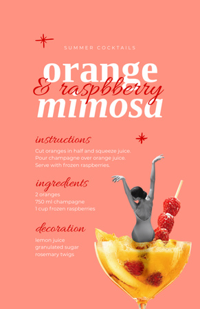 Plantilla de diseño de cóctel de verano de naranja y frambuesa Recipe Card 