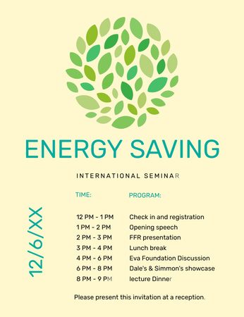 Szablon projektu Seminarium na temat oszczędzania energii z harmonogramem Invitation 13.9x10.7cm