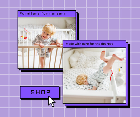Cute Little Child in Cot Large Rectangle Design Template
