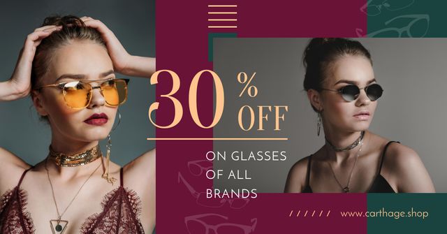 Glasses Offer Women Wearing Sunglasses Facebook AD Modelo de Design