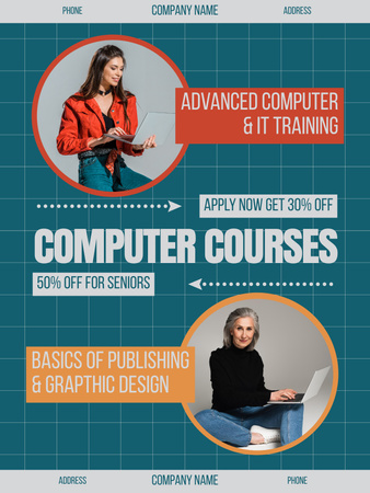 Kedvezmény a számítógépes tanfolyamokra Poster US tervezősablon