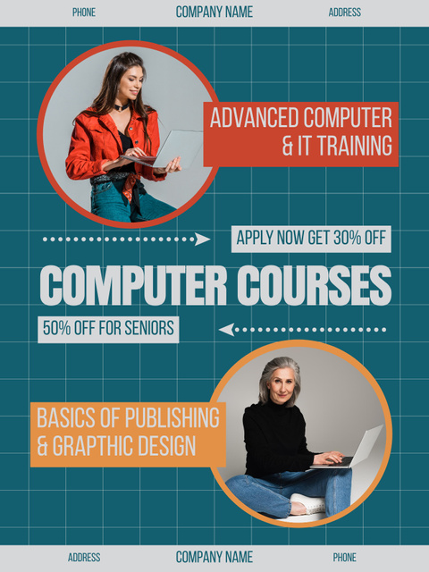 Discount on Computer Courses Poster US Tasarım Şablonu