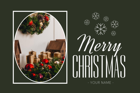 Karácsonyi üdvözlet gyönyörű díszekkel és gyertyákkal Postcard 4x6in tervezősablon