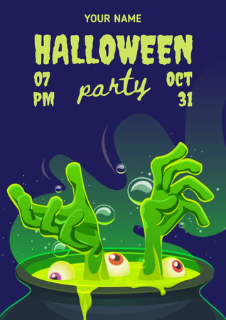 Halloween Party Announcement with Potion in Cauldron Flyer A4 Design Template