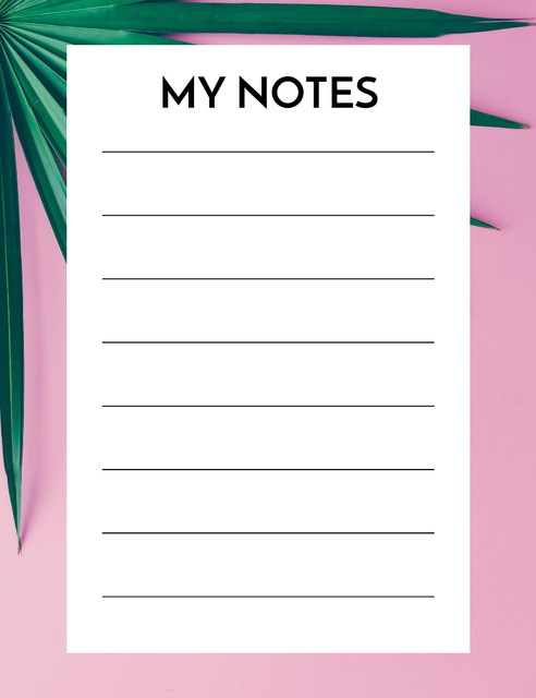 Personal Daily Planner with Palm Leaf on Pink Notepad 107x139mm Design Template
