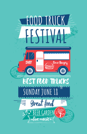 Food Truck Festival Announcement With Illustration Invitation 5.5x8.5in Tasarım Şablonu