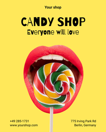 Perfect Candy Shop Promotion On Yellow Poster 16x20in Design Template