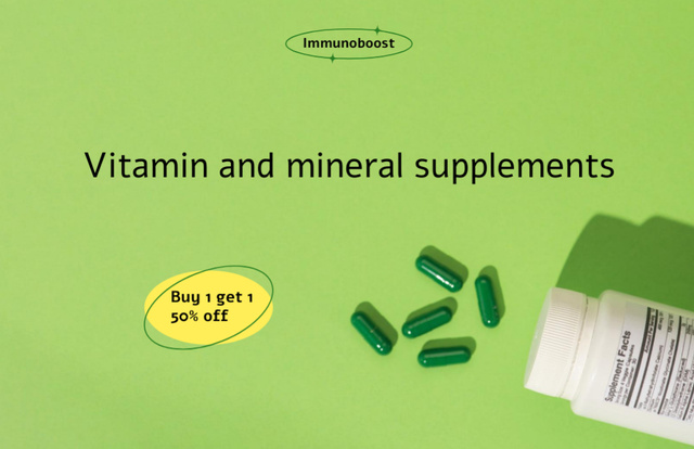 Ontwerpsjabloon van Flyer 5.5x8.5in Horizontal van Nutritional Supplements Offer with Green Pills