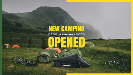 Ontwerpsjabloon van FB event cover van camping tour aanbieding tenten in de bergen