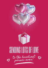 Valentine's Day Greeting with Hearts Air Balloons and Gift