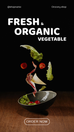 Designvorlage Organic Vegetables Offer With Salad In Bowl für Instagram Story