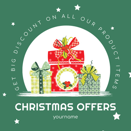 Christmas Offers Vintage Illustrated Green Instagram AD Design Template