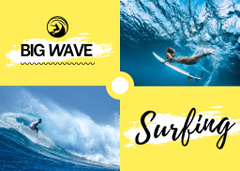 Surfing School Ad with Man on Wave