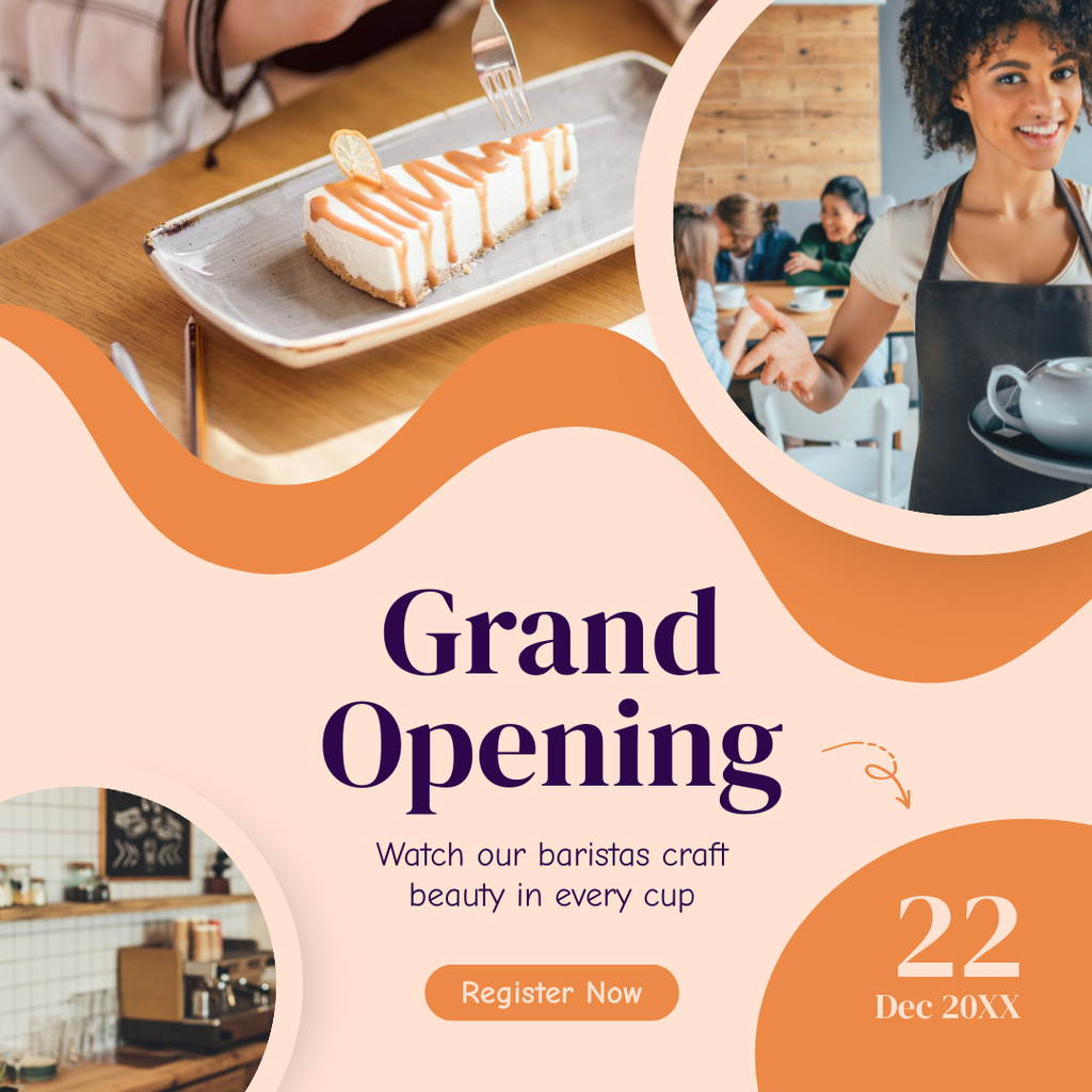 Amazing Cafe Grand Opening With Desserts And Coffee Instagram AD Design Template