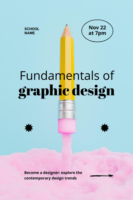 Graphic Design Fundamentals Workshop Ad with Pencil Flyer 4x6in Design Template