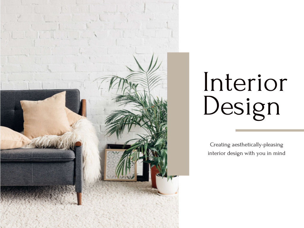Designvorlage Living Room Interior Design in Beige für Presentation