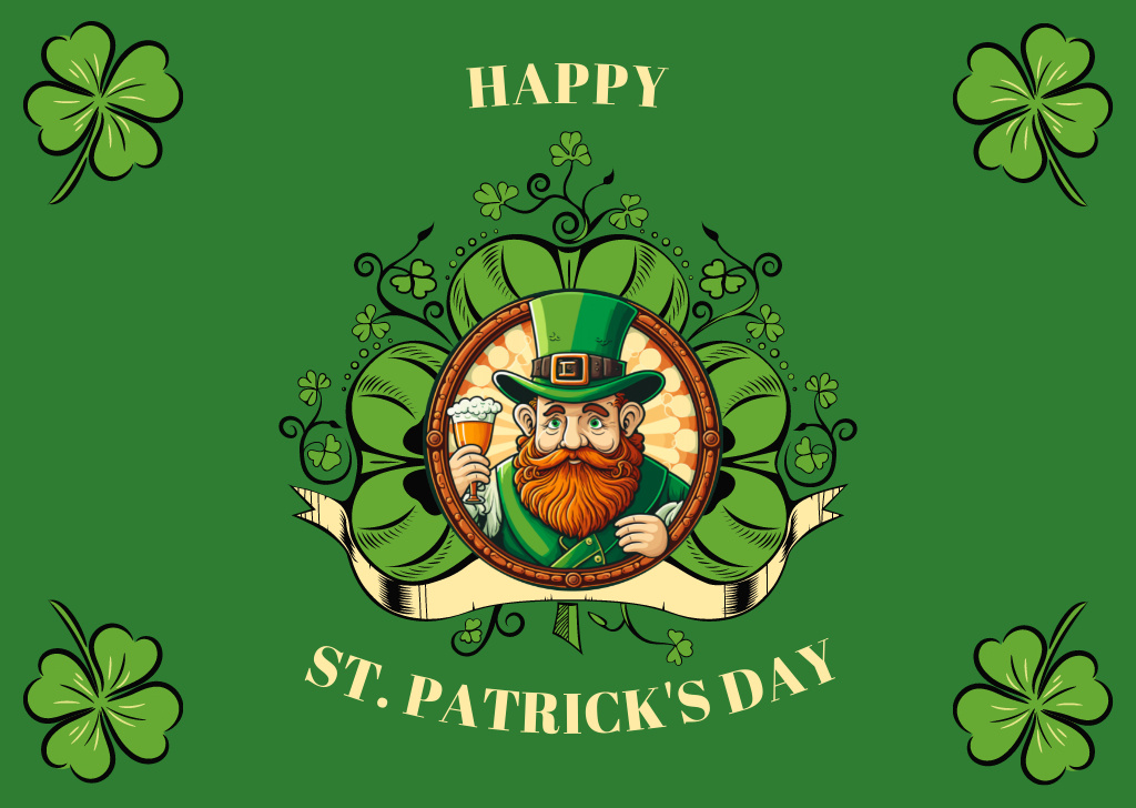 Delighted St. Patrick's Day Message With Shamrock Card Design Template