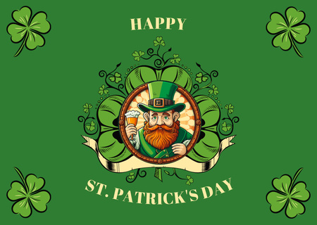 Iloinen St. Patrick's Day -viesti Shamrockin kanssa Card Design Template