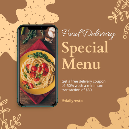 Food Delivery Service Offer on Special Menu Instagram Design Template