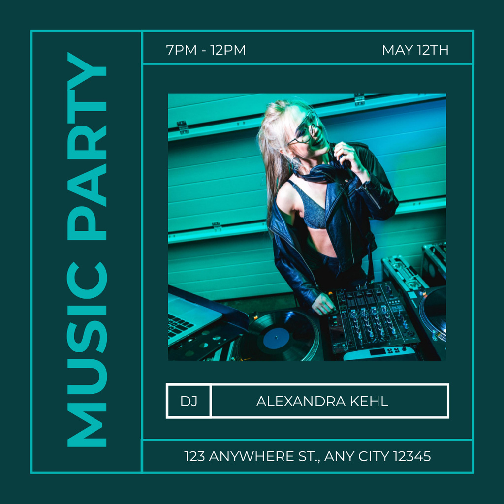 Thrilling Music Party Announcement With DJ In Blue Instagram Design Template