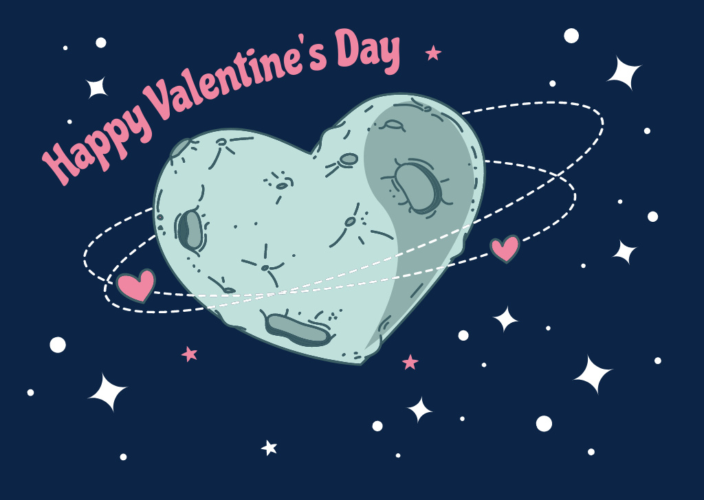 Happy Valentine's Day Greeting with Heart Shaped Moon in Sky Card Modelo de Design