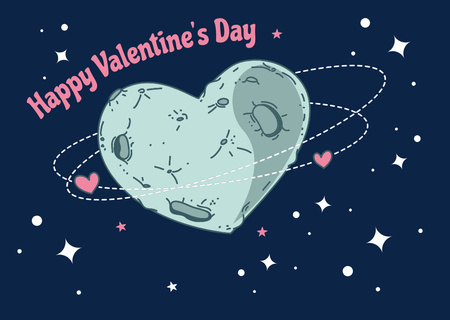 Happy Valentine's Day Greeting with Heart Shaped Moon in Sky Card Design Template