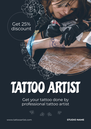 Plantilla de diseño de Oferta de servicio de tatuador altamente profesional Poster 