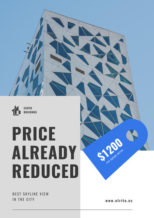 Real Estate Offer with Modern Glass Building Poster Πρότυπο σχεδίασης